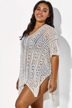 White Half Sleeves HollowOut Cover Up -Sandy Bikinis Shop b cscu001 4