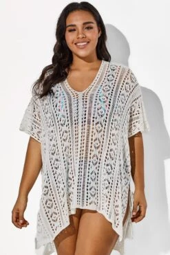 White Half Sleeves HollowOut Cover Up -Sandy Bikinis Shop b cscu001 5