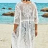 White Sexy Waves Embroidery Cover Up