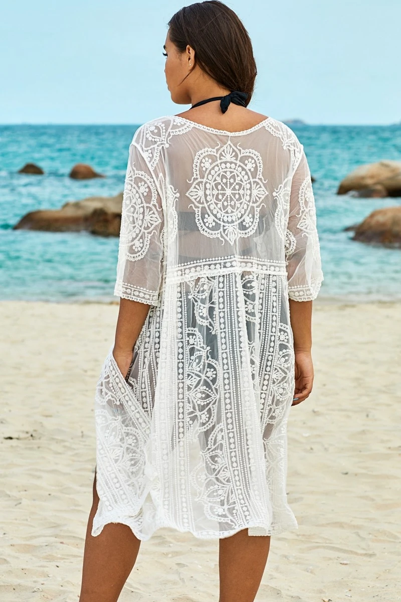 White Sexy Waves Embroidery Cover Up 1 White Sexy Waves Embroidery Cover Up