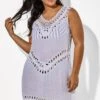 White V-neck Crochet Sleeveless Cover Up