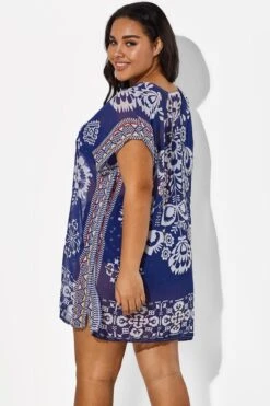 Navy Blue Fashion Floral Print Cover Up -Sandy Bikinis Shop b cscu007 5