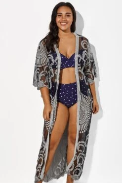 Black Long Sleeves Crochet Lace Cover Up -Sandy Bikinis Shop b cscu008 1