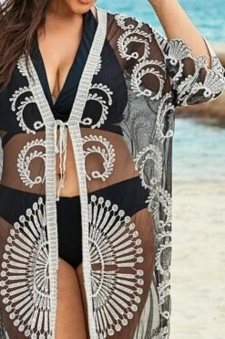 Black Long Sleeves Crochet Lace Cover Up -Sandy Bikinis Shop b cscu008 12