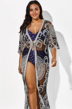 Black Long Sleeves Crochet Lace Cover Up -Sandy Bikinis Shop b cscu008 3