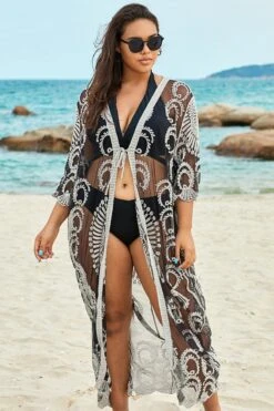 Black Long Sleeves Crochet Lace Cover Up