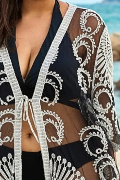 Black Long Sleeves Crochet Lace Cover Up -Sandy Bikinis Shop b cscu008 9