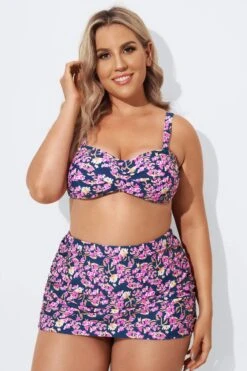 Purple Floral Twist Front Bandeau Bikini Set