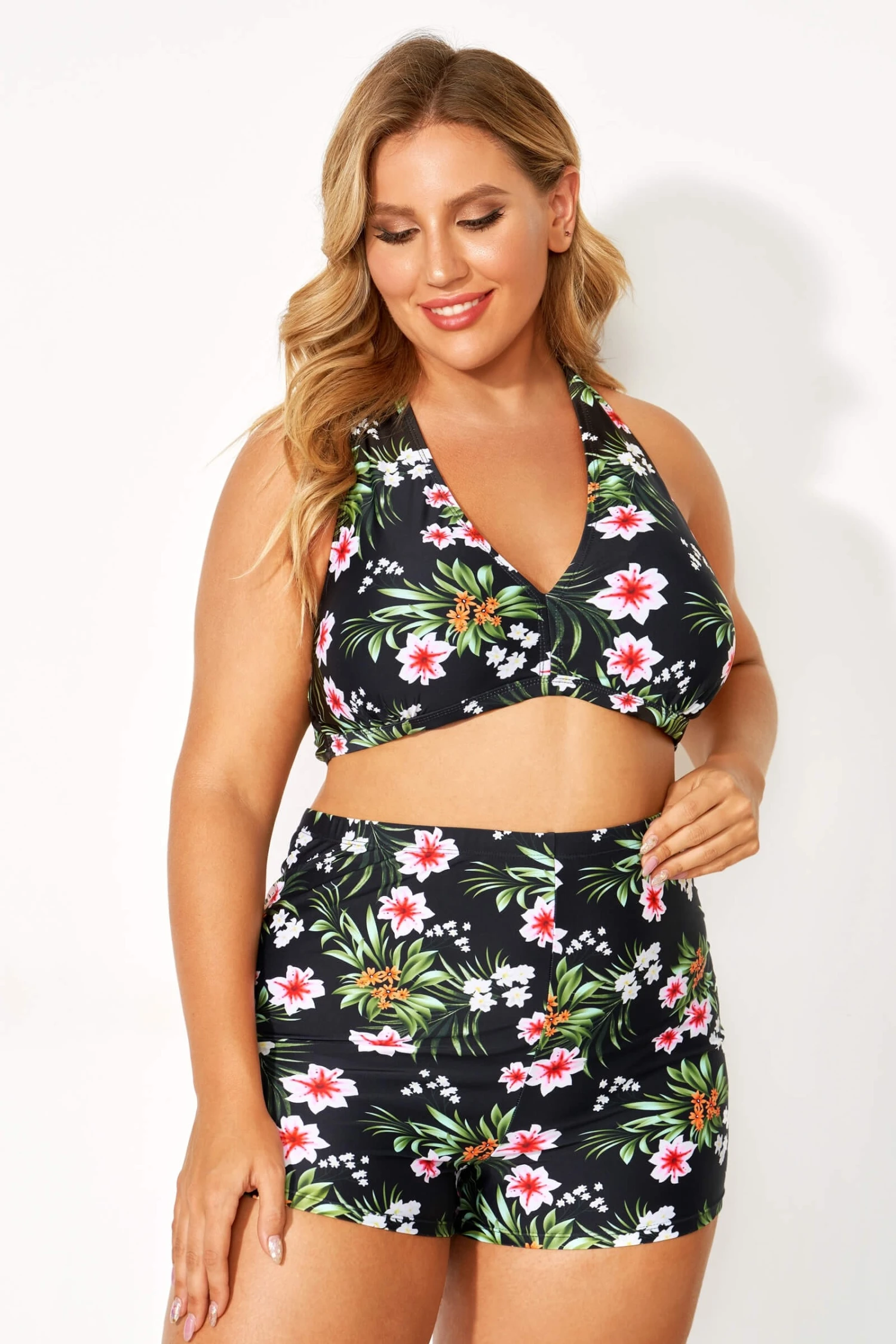 Flower Printed Women V-neck Bikini Top 2 Flower Printed Women V-neck Bikini Top - Image 2