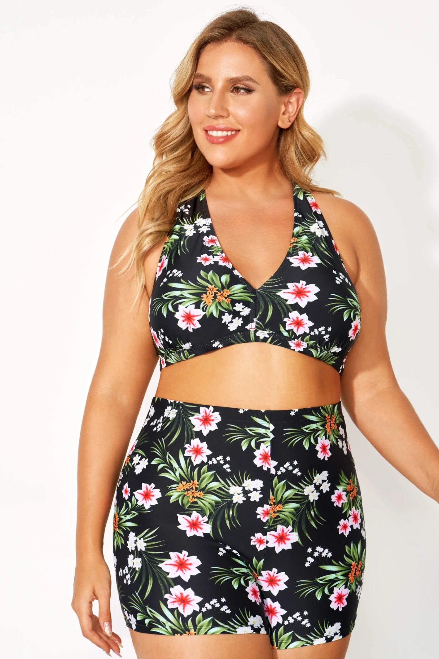 Flower Printed Women V-neck Bikini Top 1 Flower Printed Women V-neck Bikini Top