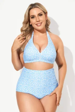 Blue Floral High Waist Bikini Set For Lady 6 Blue Floral High Waist Bikini Set For Lady -Sandy Bikinis Shop b debk005005 3