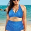 Blue Polka Dot Halter Bikini Top