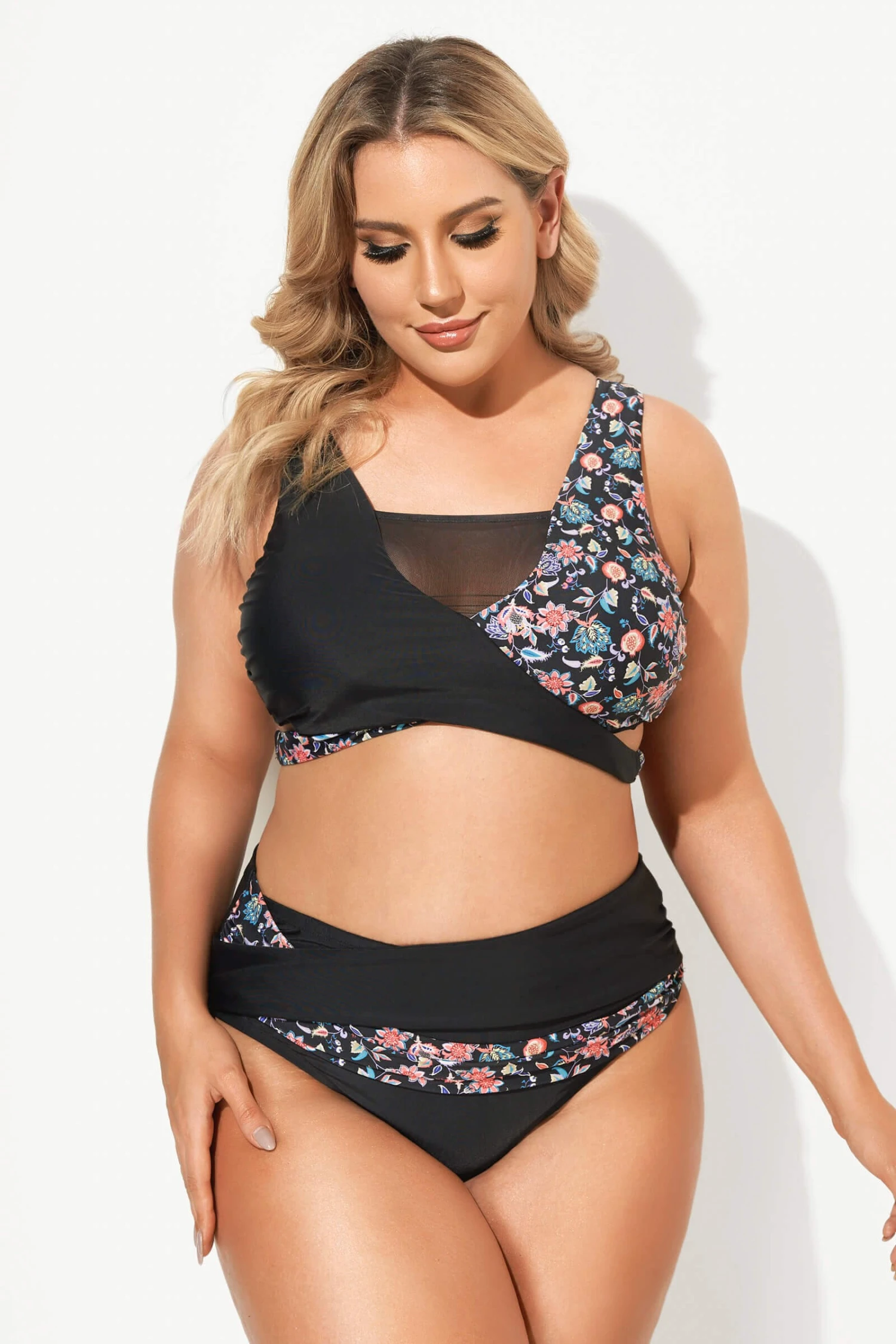 Floral Printed High Waist Mesh Bikini Set 1 Floral Printed High Waist Mesh Bikini Set