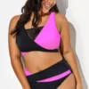 Black Pink Colorblock Wrap Mesh Bikini Top