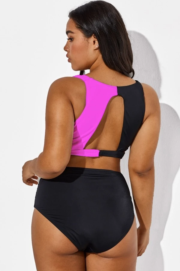 Black Pink Colorblock Wrap Mesh Bikini Top 2 Black Pink Colorblock Wrap Mesh Bikini Top - Image 2