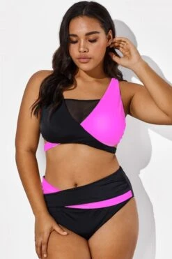 Black Pink Colorblock Wrap Mesh Bikini Top 8 Black Pink Colorblock Wrap Mesh Bikini Top -Sandy Bikinis Shop b debk015004 33