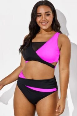 Black Pink Colorblock Wrap Mesh Bikini Top 9 Black Pink Colorblock Wrap Mesh Bikini Top -Sandy Bikinis Shop b debk015004 44