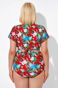 Flower Printed V-neck Bikini Top With Sleeves -Sandy Bikinis Shop b debk050003 2