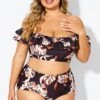 Flower Print Ruffle Women Bikini Top