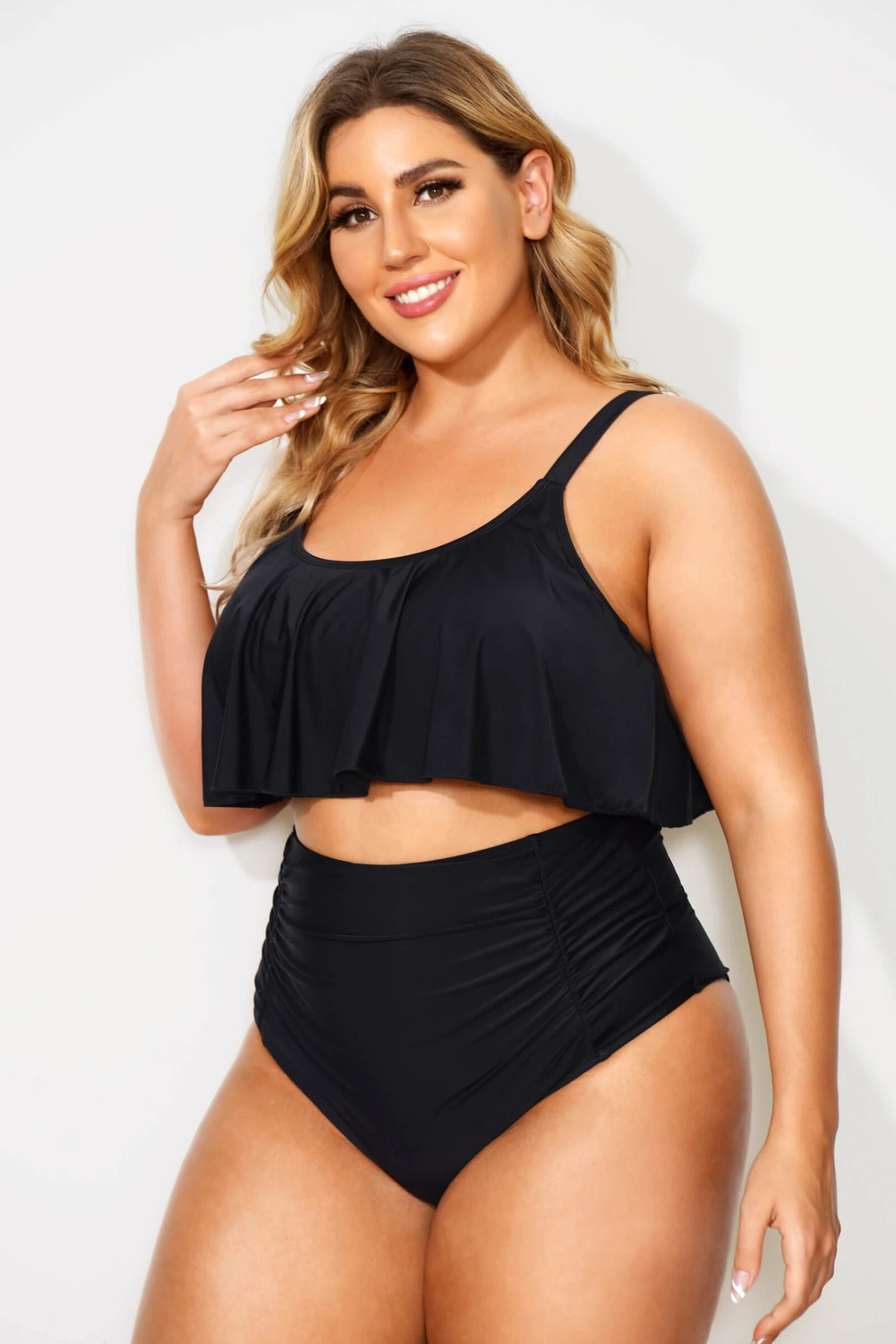 Black Sexy Scoop Neck High Waist Bikini Set 3 Black Sexy Scoop Neck High Waist Bikini Set - Image 3