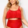 Red Adjustable Scoop Neck Straps Bikini Top