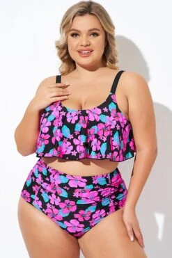 Flower Print Ruffle Scoop Neck Bikini Top -Sandy Bikinis Shop b debk063007 3