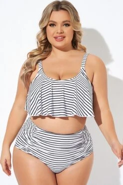 Black And White Stripes Scoop Neck Bikini Top -Sandy Bikinis Shop b debk063008 4