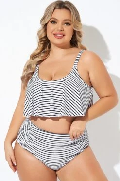 Black And White Stripes Scoop Neck Bikini Top -Sandy Bikinis Shop b debk063008 5