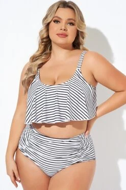 Black And White Stripes Scoop Neck Bikini Top -Sandy Bikinis Shop b debk063008 6