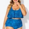Navy Blue Floral Print Hem Bikini Top