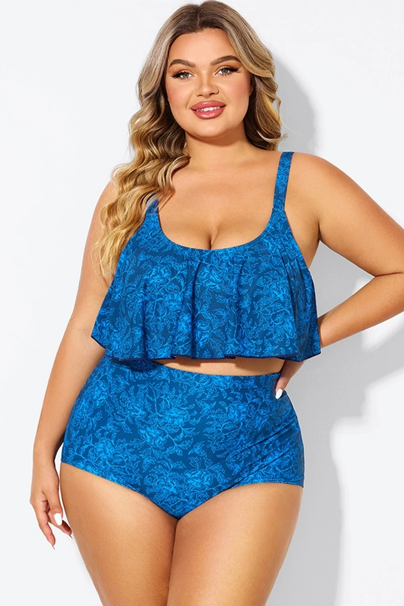 Navy Blue Floral Print Hem Bikini Top 3 Navy Blue Floral Print Hem Bikini Top - Image 3