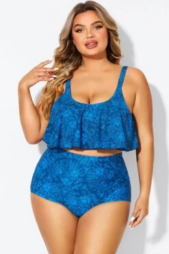 Navy Blue Floral Print Hem Bikini Top 9 Navy Blue Floral Print Hem Bikini Top -Sandy Bikinis Shop b debk063010 4