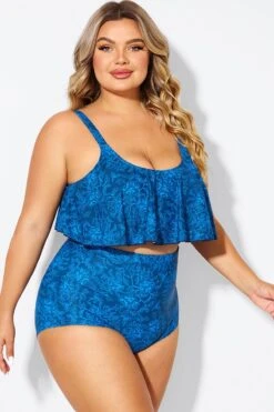 Navy Blue Floral Print Hem Bikini Top 11 Navy Blue Floral Print Hem Bikini Top -Sandy Bikinis Shop b debk063010 6