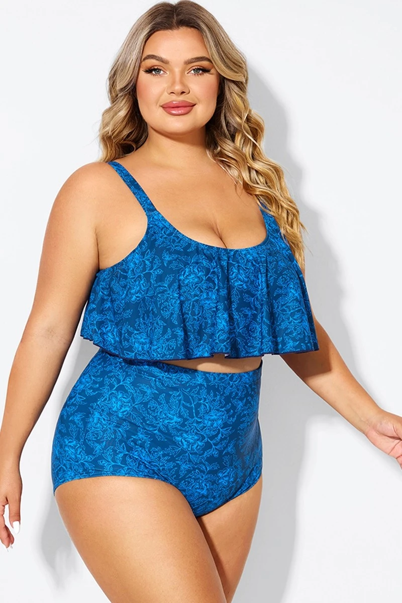 Navy Blue Floral Print Hem Bikini Top 6 Navy Blue Floral Print Hem Bikini Top - Image 6