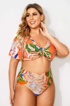 Tropical Print Sexy Bow V-neck Bikini Set -Sandy Bikinis Shop b debk064001 3 2