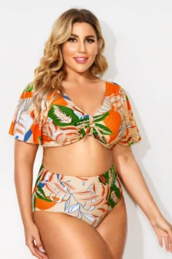 Tropical Print Sexy Bow V-neck Bikini Set -Sandy Bikinis Shop b debk064001 4 2