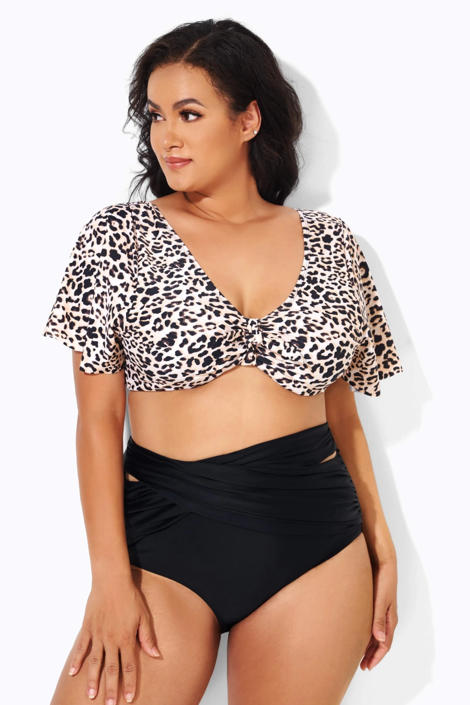 Cheetah Print V-neckline Crop Lady Bikini Top 1 Cheetah Print V-neckline Crop Lady Bikini Top