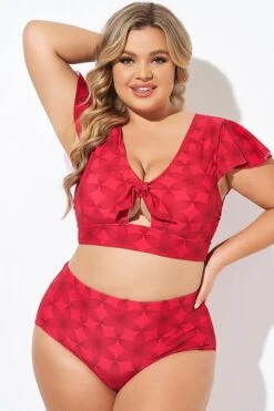 Red Geometric Interwoven Print Bikini Top 9 Red Geometric Interwoven Print Bikini Top -Sandy Bikinis Shop b debk072005 4
