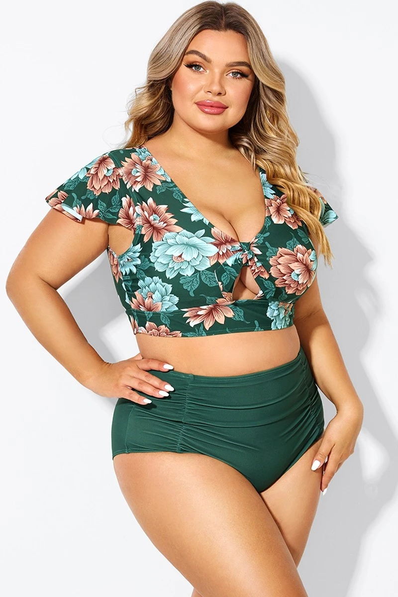 Floral Print Retro Women Bikini Top With Sleeves 3 Floral Print Retro Women Bikini Top With Sleeves - Image 3