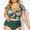 Floral Print Retro Women Bikini Top With Sleeves