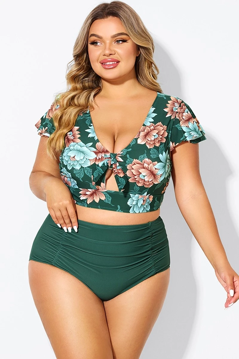 Floral Print Retro Women Bikini Top With Sleeves 1 Floral Print Retro Women Bikini Top With Sleeves