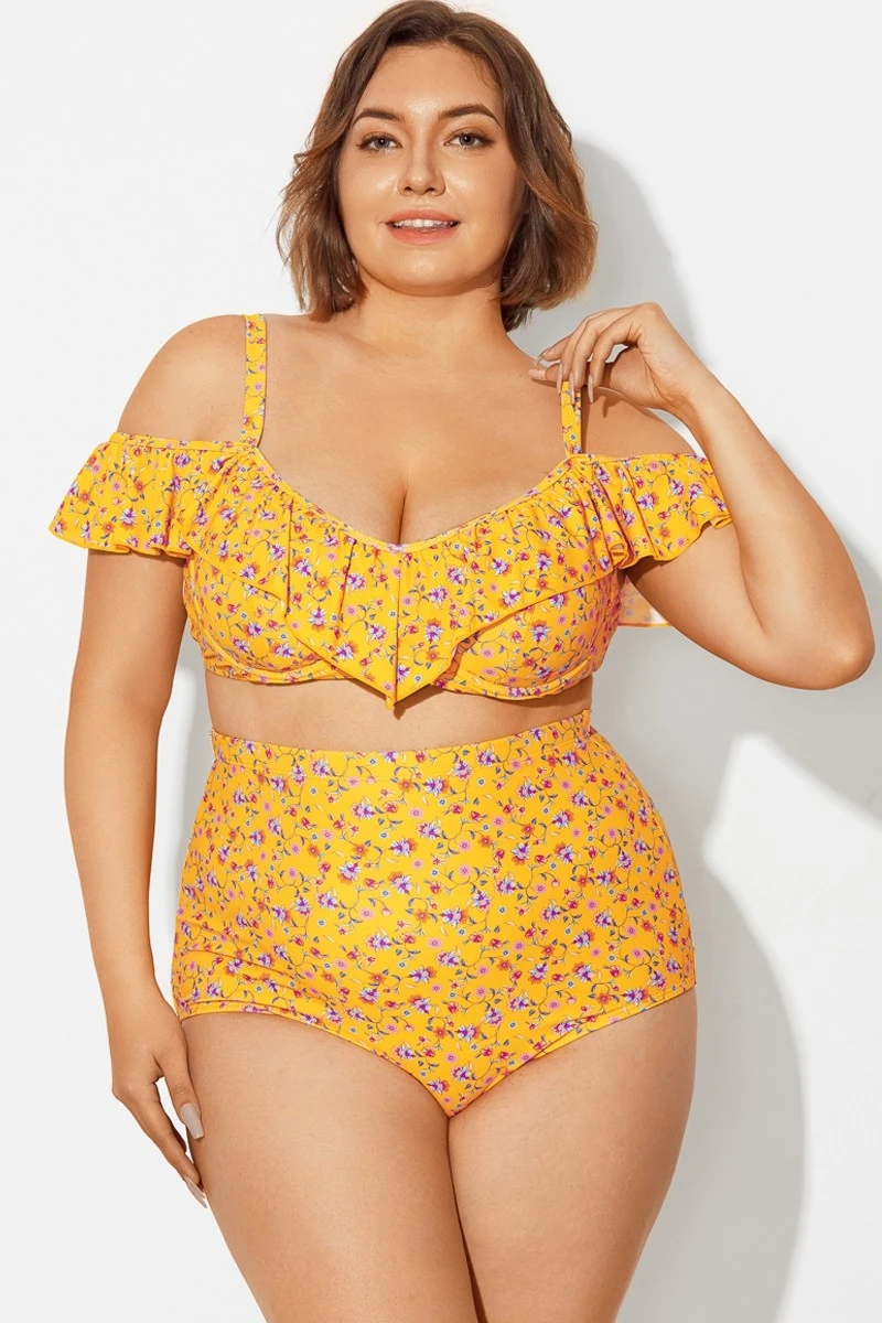Yellow Floral Ruffled Underwire Women Bikini Top 1 Yellow Floral Ruffled Underwire Women Bikini Top