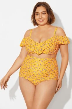 Yellow Floral Ruffled Underwire Women Bikini Top 8 Yellow Floral Ruffled Underwire Women Bikini Top -Sandy Bikinis Shop b debk073002 3