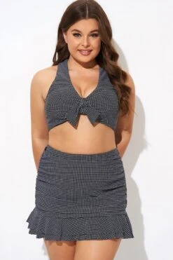 Black Checkers Pattern Knot Bikini Top