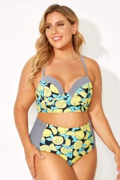 Lemon Print & Striped Bust Support Bikini Top -Sandy Bikinis Shop b debk077001 3