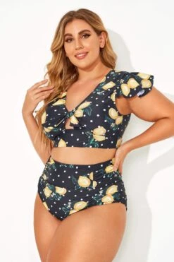Lemon Flutter Cap Short Sleeve Bikini Top -Sandy Bikinis Shop b debk078001 1