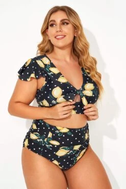 Lemon Flutter Cap Short Sleeve Bikini Top -Sandy Bikinis Shop b debk078001 3