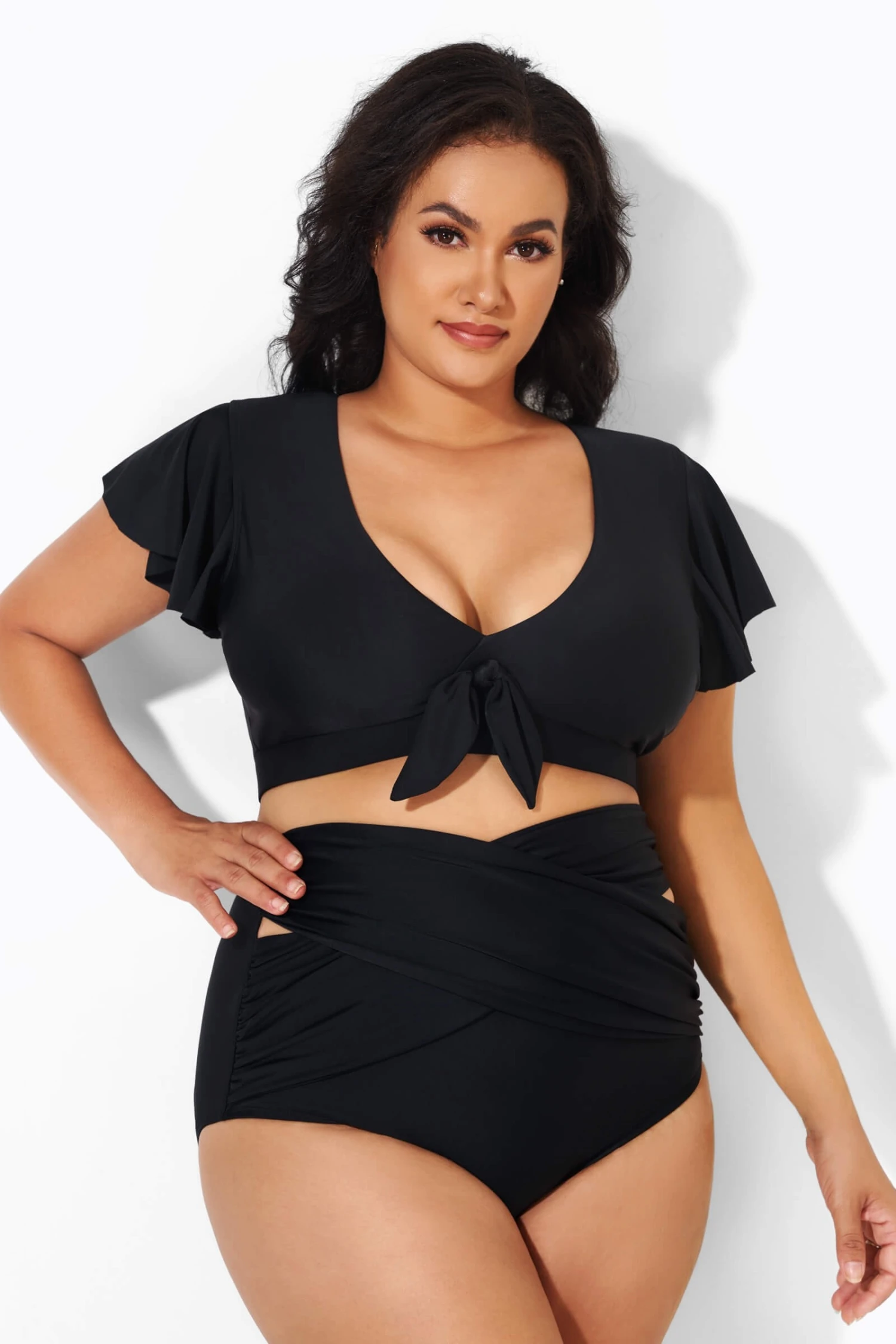 Black Flutter-Sleeve Elegant Swim Bikini Top 4 Black Flutter-Sleeve Elegant Swim Bikini Top - Image 4