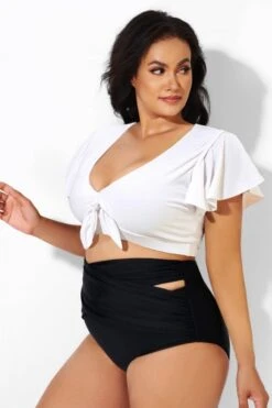 White Flutter-Sleeve Tie Detail Bikini Top -Sandy Bikinis Shop b debk092002 33