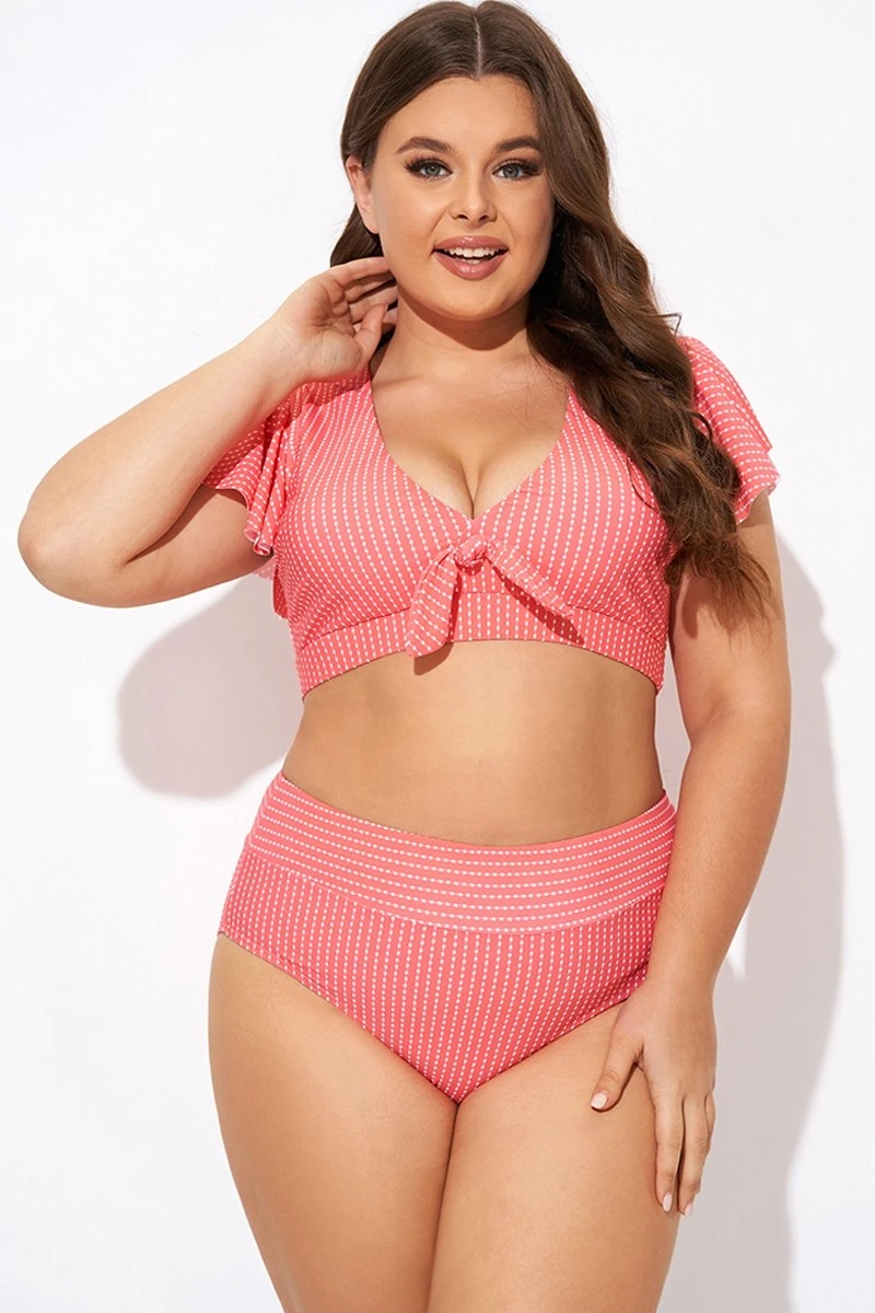 Starfish Coral Dots Flutter Sleeve Swim Bikini Top 1 Starfish Coral Dots Flutter Sleeve Swim Bikini Top